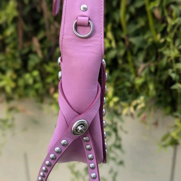 Coach Crossbody Dakotah 15 MINI Rivets Studded Saddle Purple Calf Leather 35751 - Picture 3 of 8